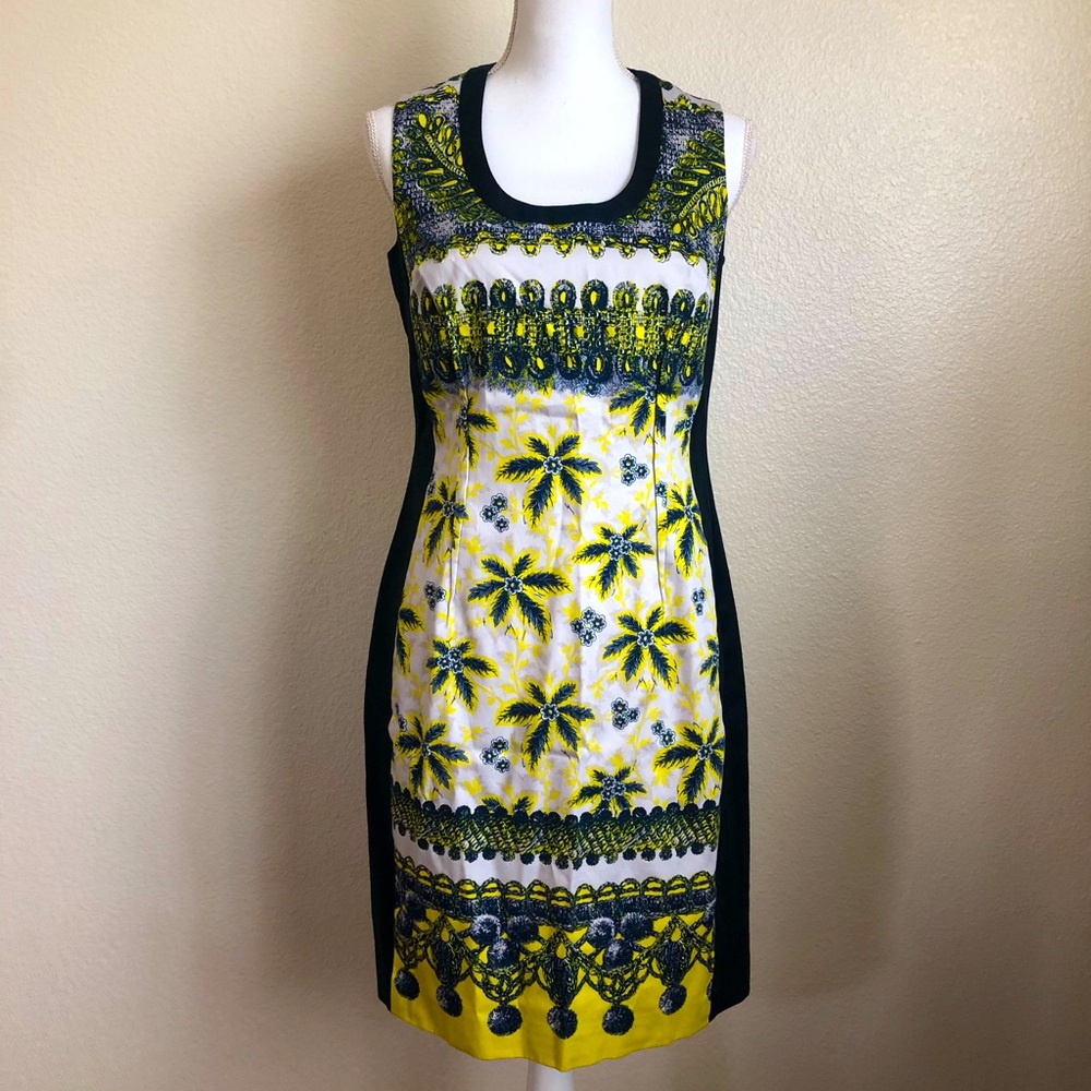 Prabal Gurung Dress jungle palm leafs floral sheath shift zipper flowers striped
